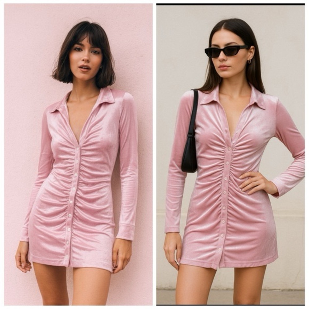 Free People Shayla Velvet Mini Dress Womens XS Pink Valentines Day Sexy Collared